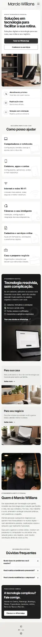 Tela mobile do site Marcio Willians